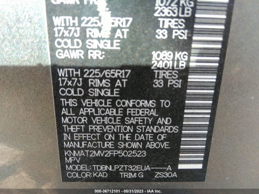 2015 NISSAN ROGUE S - KNMAT2MV2FP502523