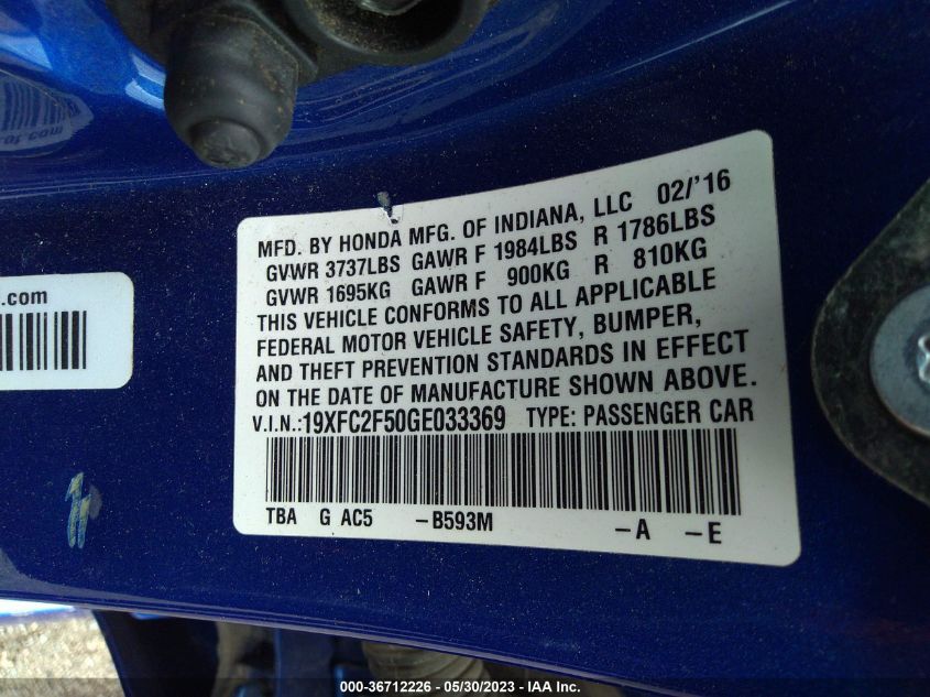 2016 HONDA CIVIC SEDAN LX - 19XFC2F50GE033369