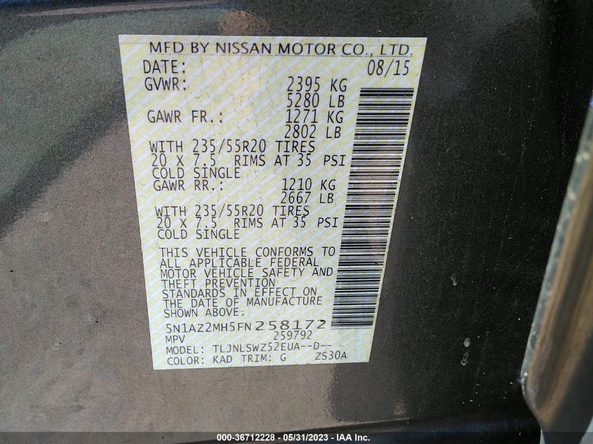 2015 NISSAN MURANO PLATINUM - 5N1AZ2MH5FN258172