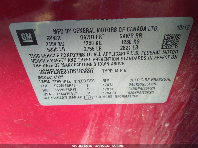 2013 CHEVROLET EQUINOX LT - 2GNFLNE31D6183897