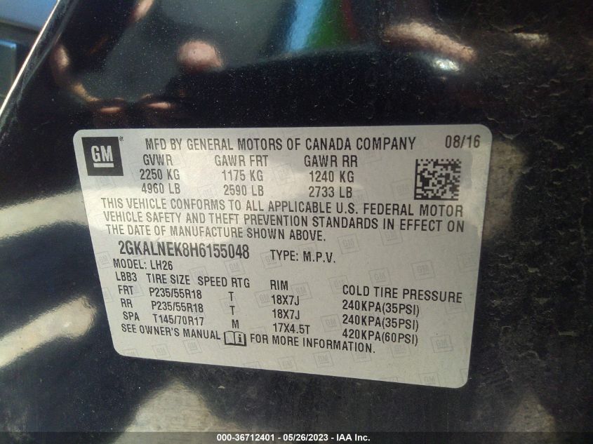 2017 GMC TERRAIN SLE - 2GKALNEK8H6155048