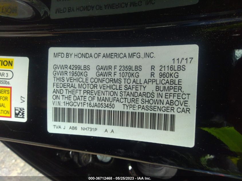 2018 HONDA ACCORD SEDAN LX 1.5T - 1HGCV1F16JA053450