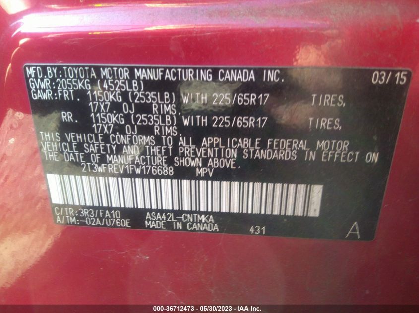 2015 TOYOTA RAV4 XLE - 2T3WFREV1FW176688