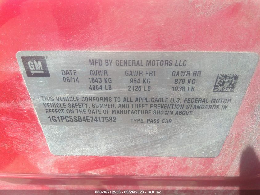 2014 CHEVROLET CRUZE 1LT - 1G1PC5SB4E7417582