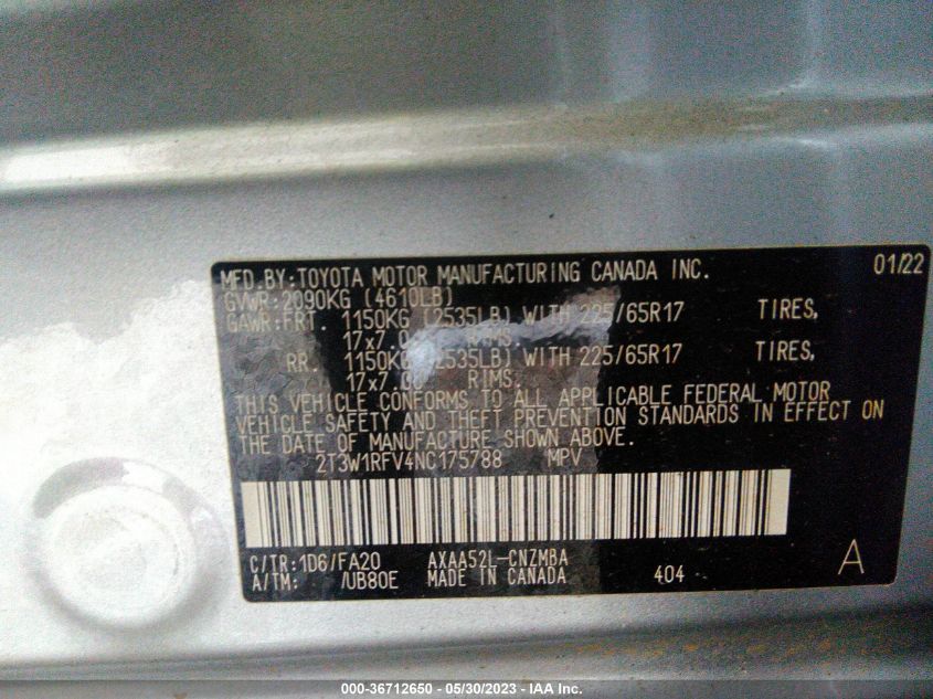 2022 TOYOTA RAV4 XLE - 2T3W1RFV4NC175788