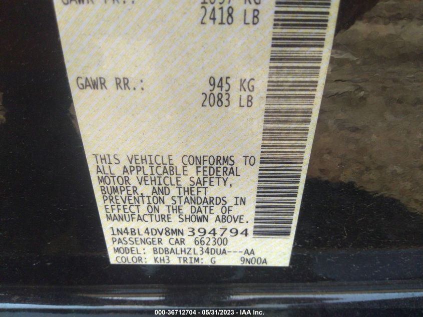2021 NISSAN ALTIMA 2.5 SV - 1N4BL4DV8MN394794