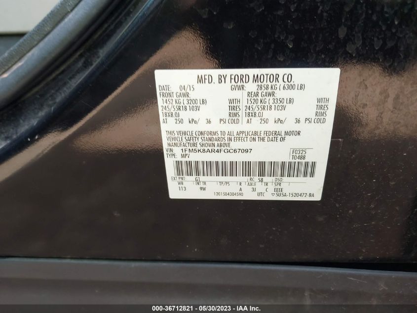 2015 FORD UTILITY POLICE 1FM5K8AR4FGC67097