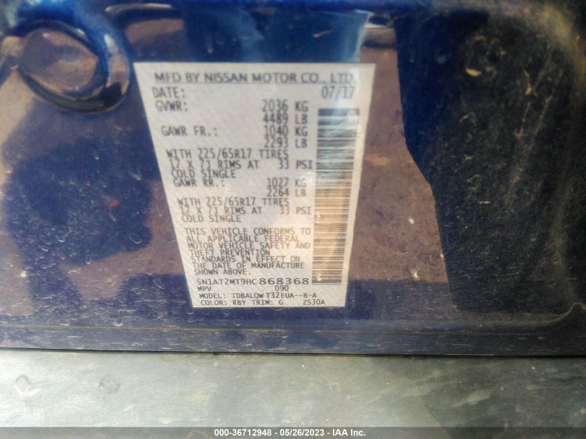 2017 NISSAN ROGUE SV - 5N1AT2MT9HC868368
