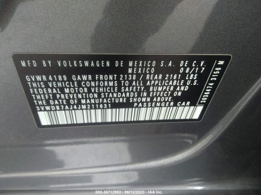 2018 VOLKSWAGEN JETTA SE/WOLFSBURG - 3VWDB7AJ4JM211631