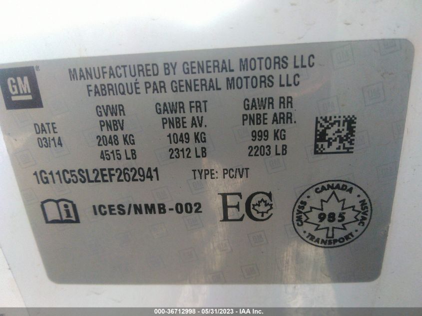 2014 CHEVROLET MALIBU LT - 1G11C5SL2EF262941