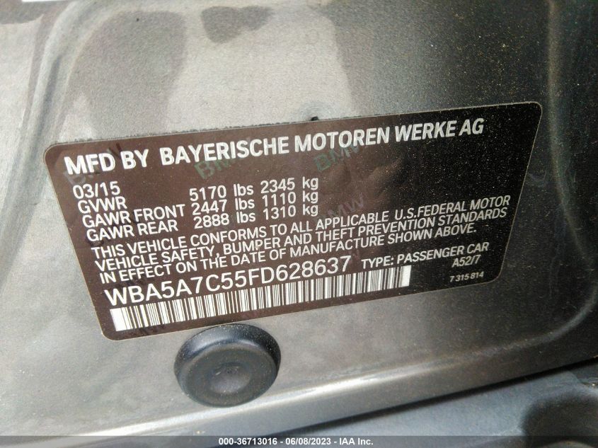 2015 BMW 5 SERIES 528I XDRIVE - WBA5A7C55FD628637