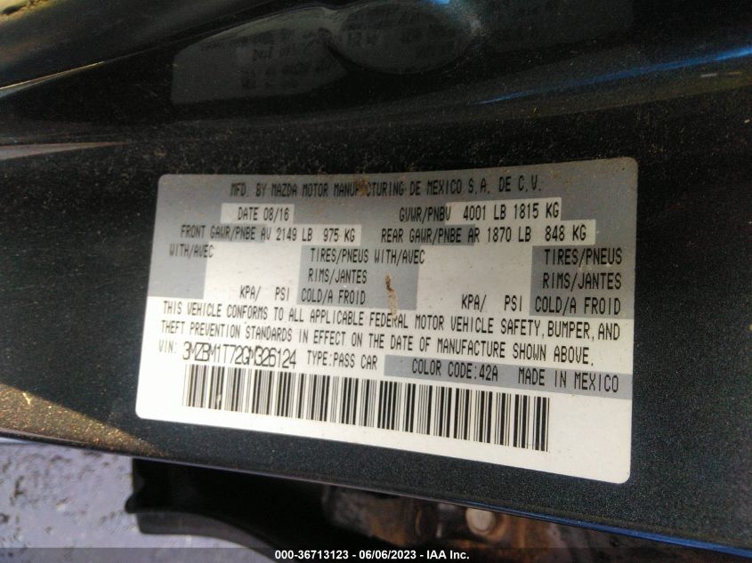 2016 MAZDA MAZDA3 I SPORT - 3MZBM1T72GM326124