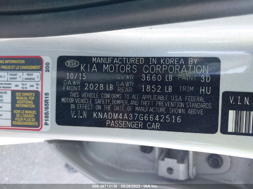 2016 KIA RIO LX - KNADM4A37G6642516