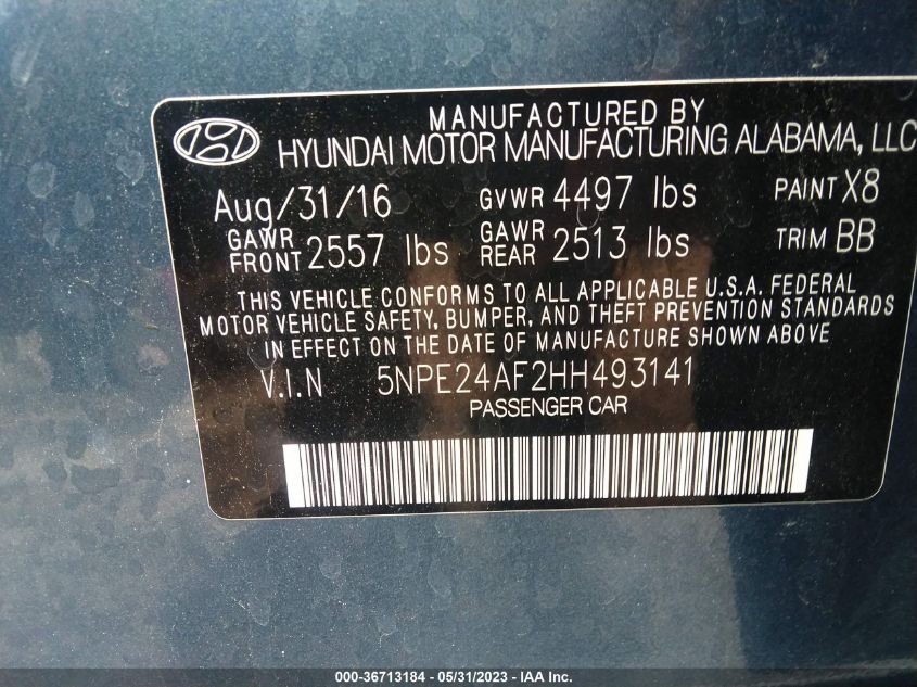 2017 HYUNDAI SONATA 2.4L - 5NPE24AF2HH493141