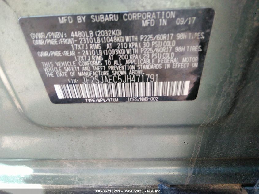 2018 SUBARU FORESTER PREMIUM - JF2SJAEC5JH471791