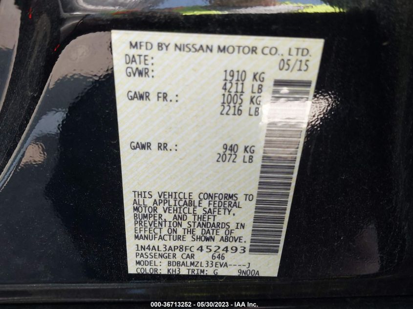 2015 NISSAN ALTIMA 2.5 SV - 1N4AL3AP8FC452493