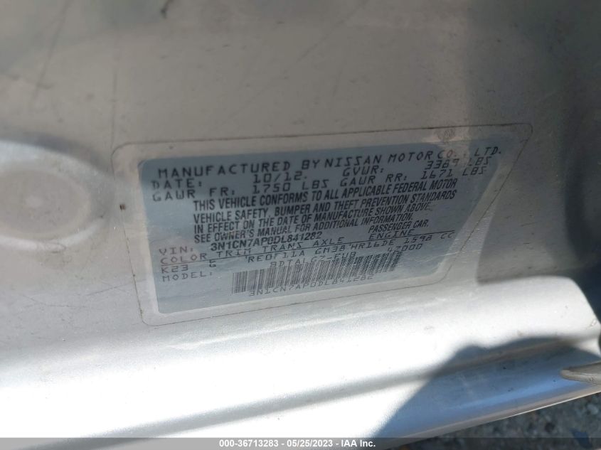 2013 NISSAN VERSA SL - 3N1CN7AP0DL841282