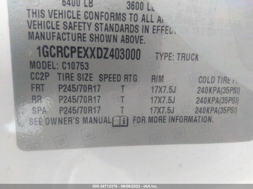 2013 CHEVROLET SILVERADO 1500 WORK TRUCK - 1GCRCPEXXDZ403000