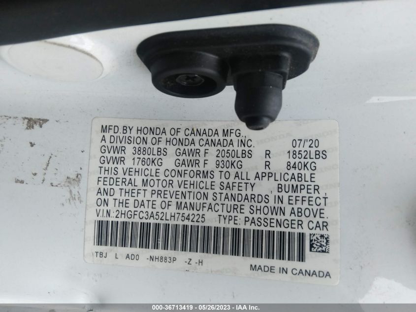 2020 HONDA CIVIC SI COUPE 2HGFC3A52LH754225