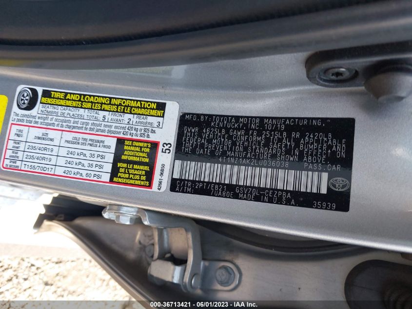 2020 TOYOTA CAMRY V6 - 4T1NZ1AK2LU036038