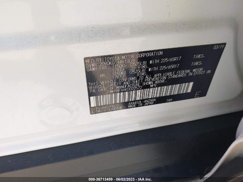 2019 TOYOTA RAV4 LE - JTMH1RFV6KD022572