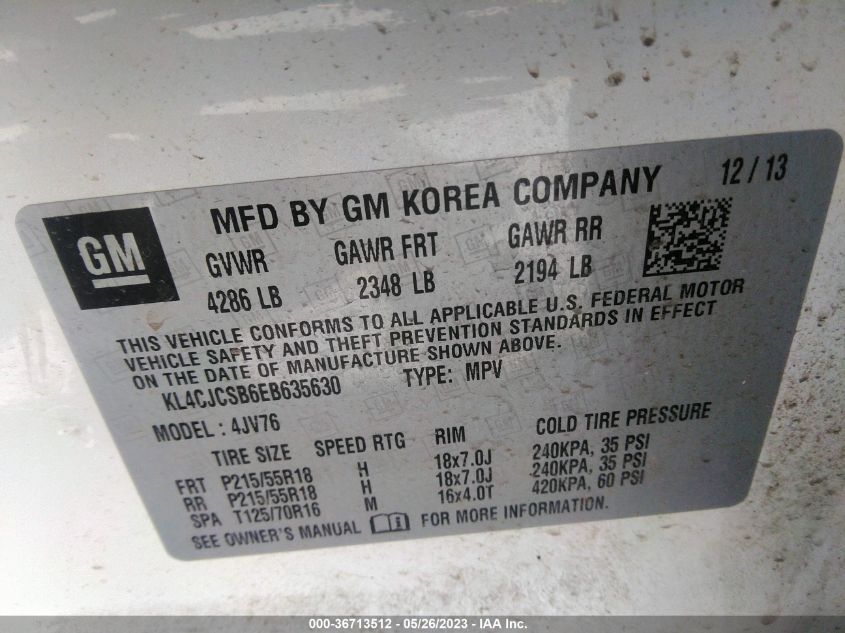 2014 BUICK ENCORE LEATHER - KL4CJCSB6EB635630