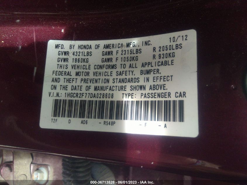 2013 HONDA ACCORD SDN EX - 1HGCR2F77DA028608