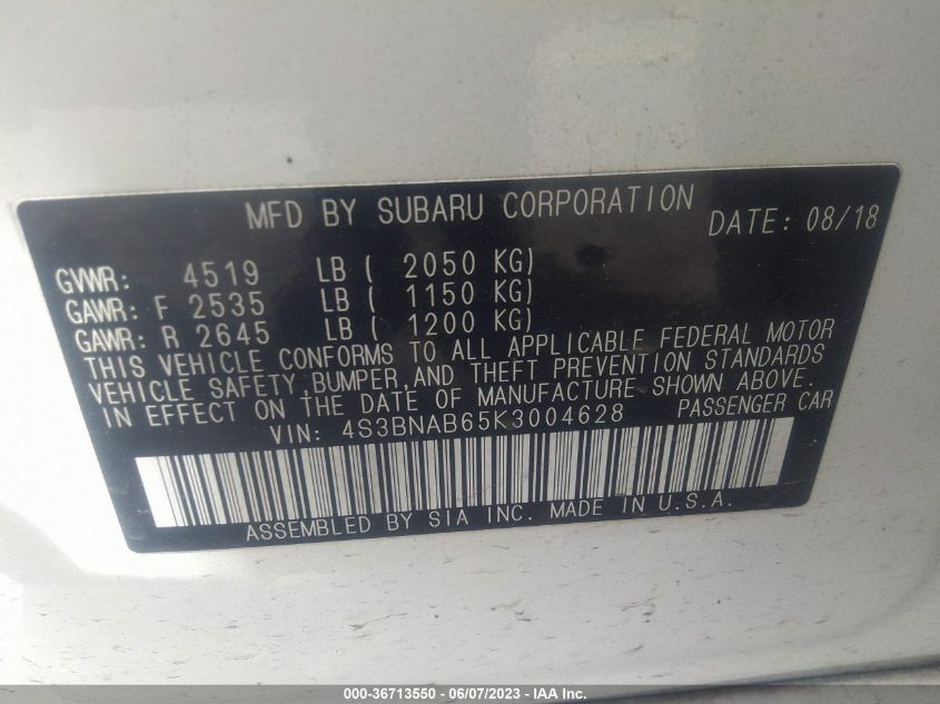 2019 SUBARU LEGACY - 4S3BNAB65K3004628