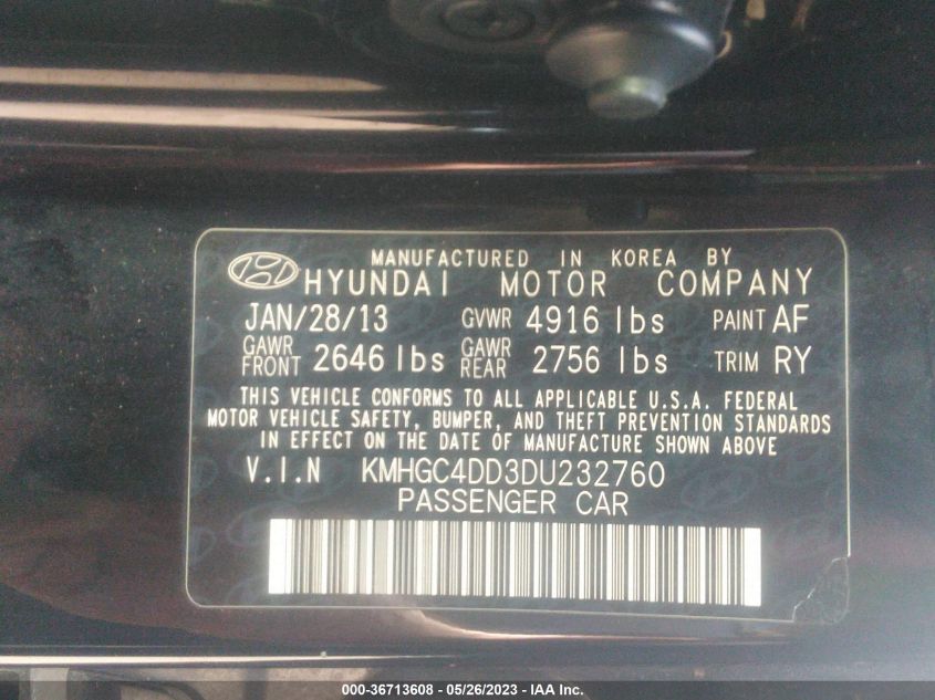 2013 HYUNDAI GENESIS 3.8L - KMHGC4DD3DU232760