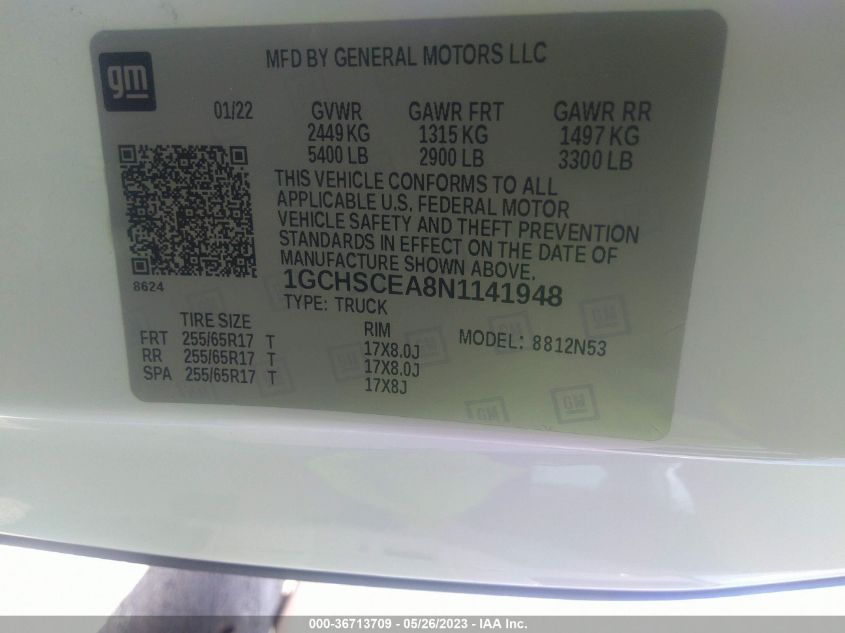 2022 CHEVROLET COLORADO 2WD LT - 1GCHSCEA8N1141948
