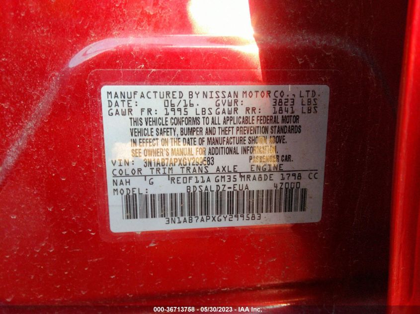 2016 NISSAN SENTRA SV - 3N1AB7APXGY299583