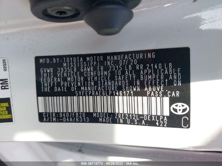 2020 TOYOTA COROLLA LE - 5YFEPRAE6LP146171