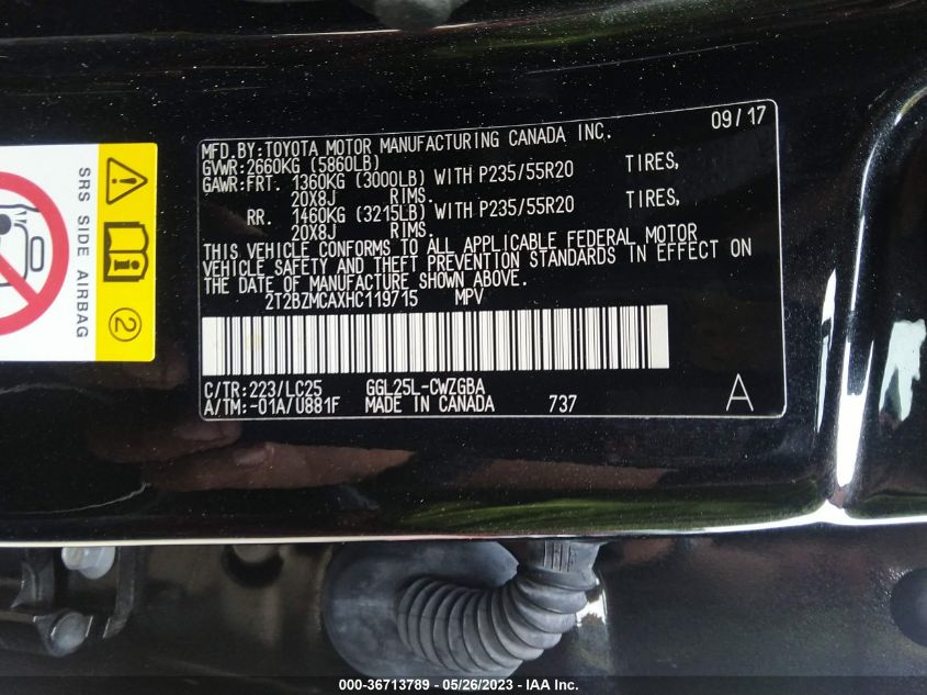2017 LEXUS RX RX 350 - 2T2BZMCAXHC119715