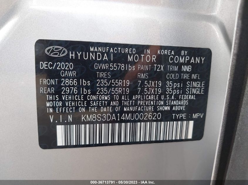 2021 HYUNDAI SANTA FE HYBRID SEL PREMIUM - KM8S3DA14MU002620