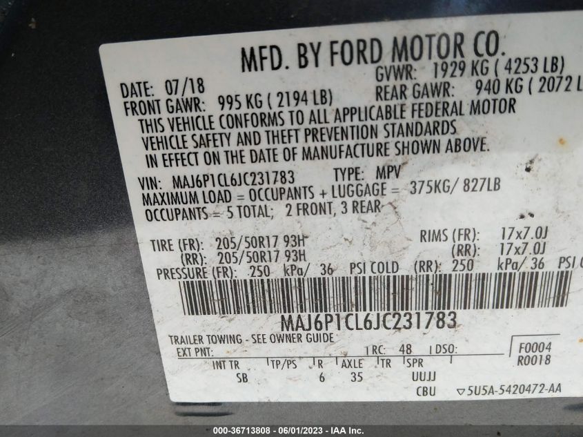 2018 FORD ECOSPORT SES - MAJ6P1CL6JC231783