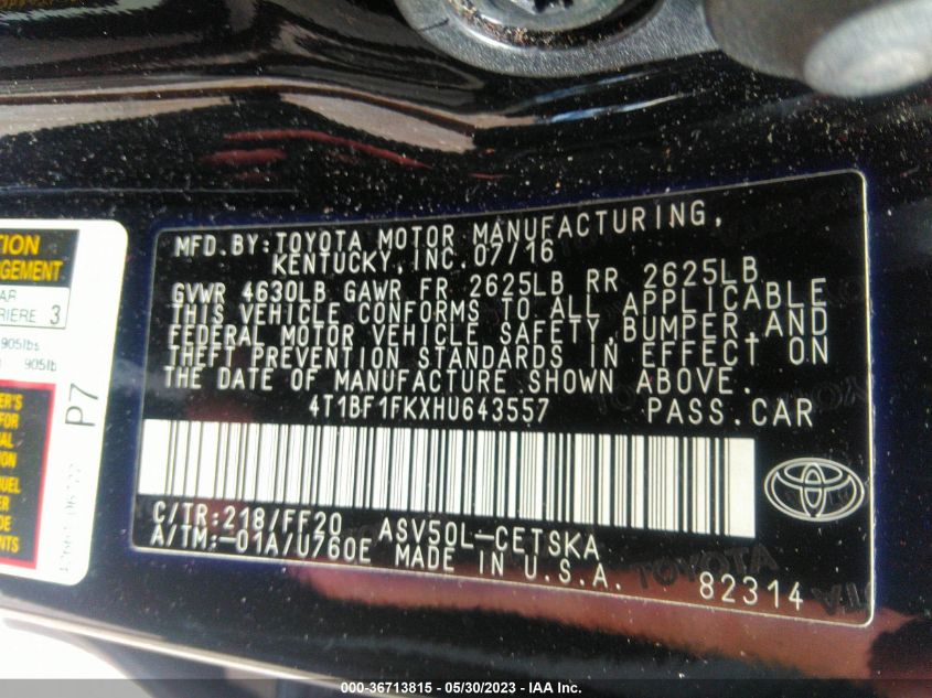 2017 TOYOTA CAMRY LE - 4T1BF1FKXHU643557