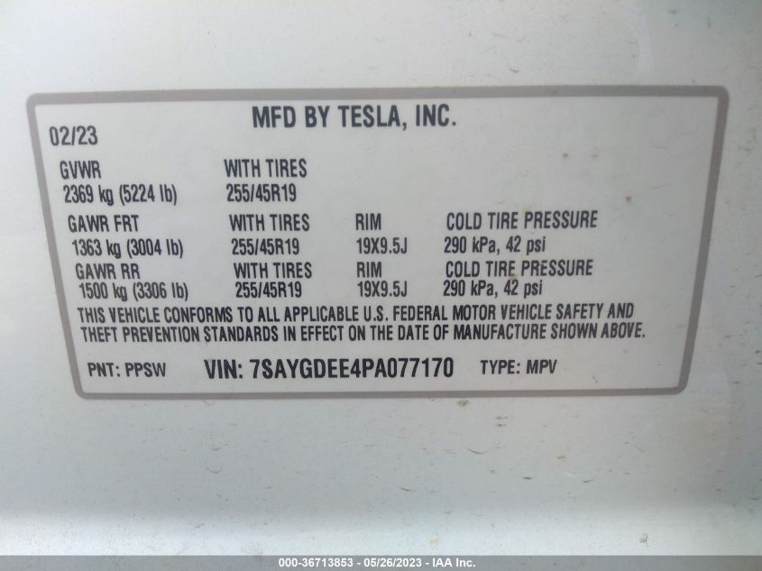 2023 TESLA MODEL Y LONG RANGE - 7SAYGDEE4PA077170