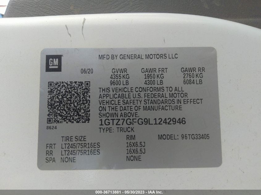 2020 GMC SAVANA CARGO VAN - 1GTZ7GFG9L1242946