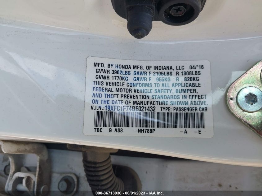 2016 HONDA CIVIC SEDAN EX-L - 19XFC1F74GE021432