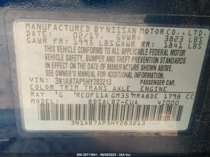 2017 NISSAN SENTRA S - 3N1AB7AP5HY283213