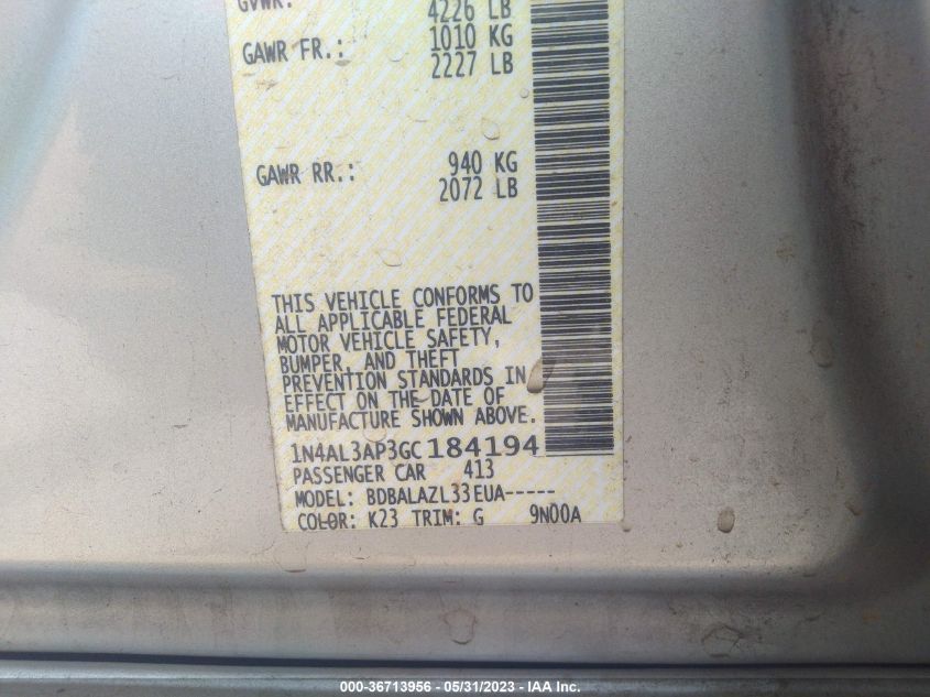 2016 NISSAN ALTIMA 2.5 - 1N4AL3AP3GC184194