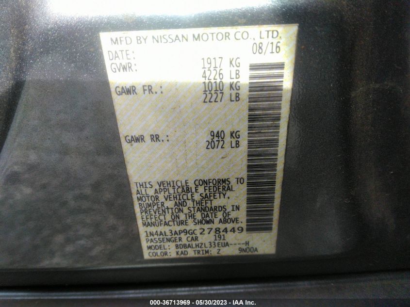 2016 NISSAN ALTIMA 2.5 SR - 1N4AL3AP9GC278449