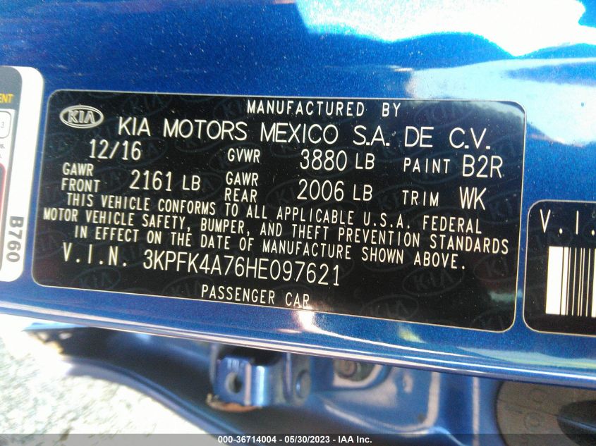 2017 KIA FORTE LX - 3KPFK4A76HE097621