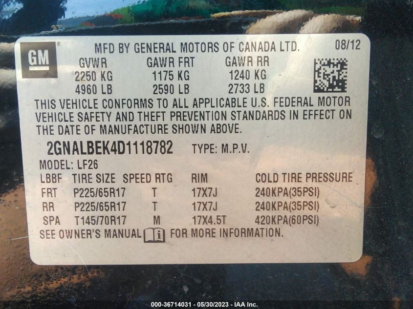 2013 CHEVROLET EQUINOX LS - 2GNALBEK4D1118782
