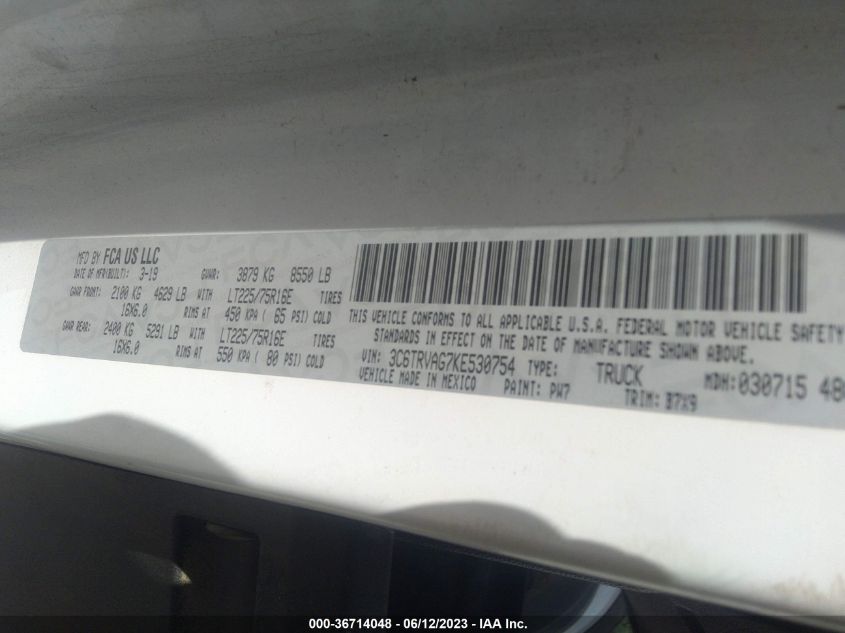 2019 RAM PROMASTER CARGO VAN - 3C6TRVAG7KE530754