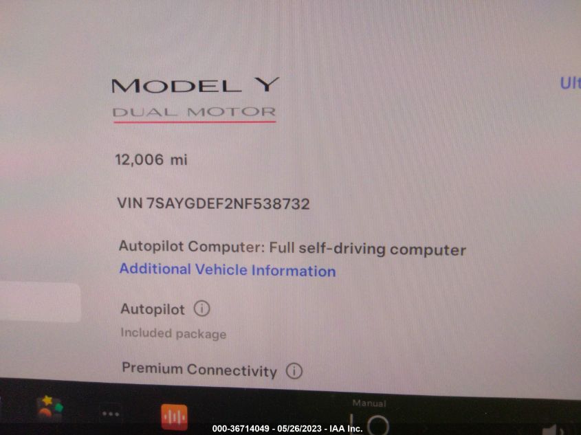 2022 TESLA MODEL Y PERFORMANCE - 7SAYGDEF2NF538732