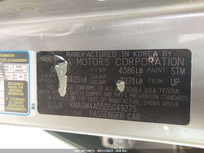 2013 KIA OPTIMA HYBRID LX - KNAGM4AD5D5049275