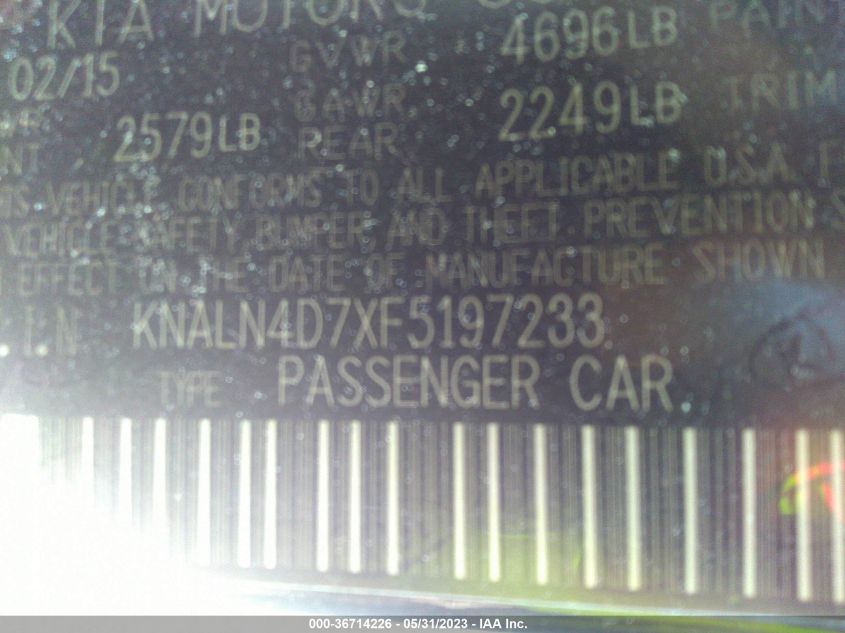 2015 KIA CADENZA PREMIUM KNALN4D7XF5197233