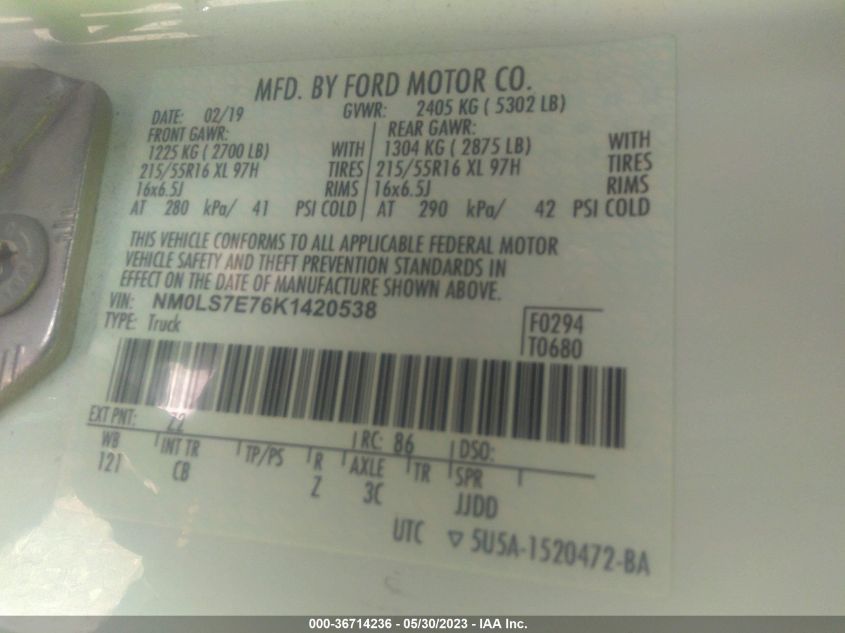 2019 FORD TRANSIT CONNECT VAN XL - NM0LS7E76K1420538