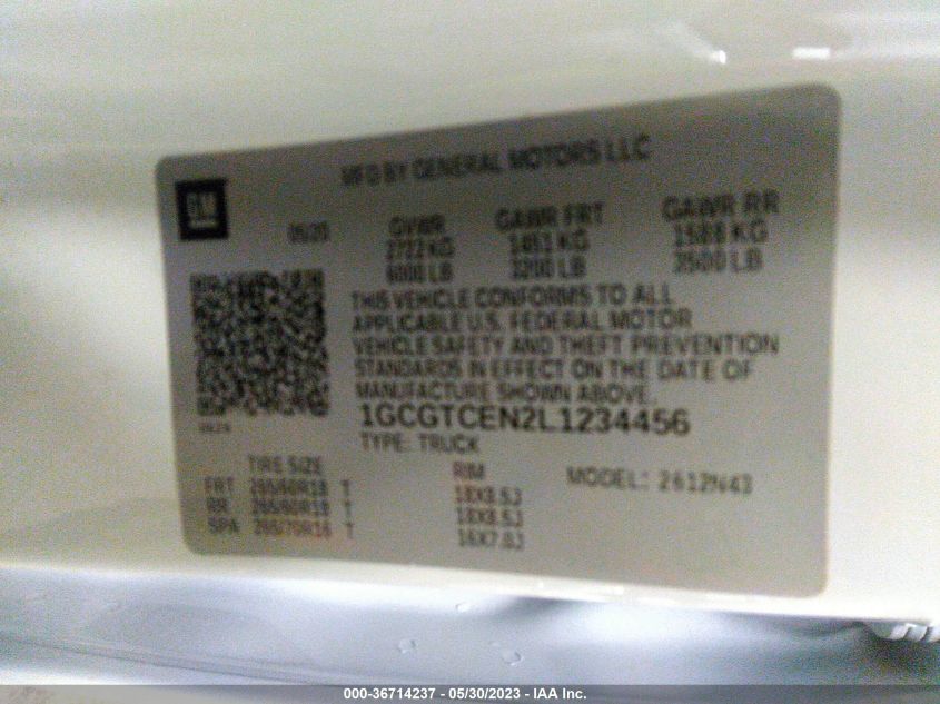 2020 CHEVROLET COLORADO 4WD LT - 1GCGTCEN2L1234456